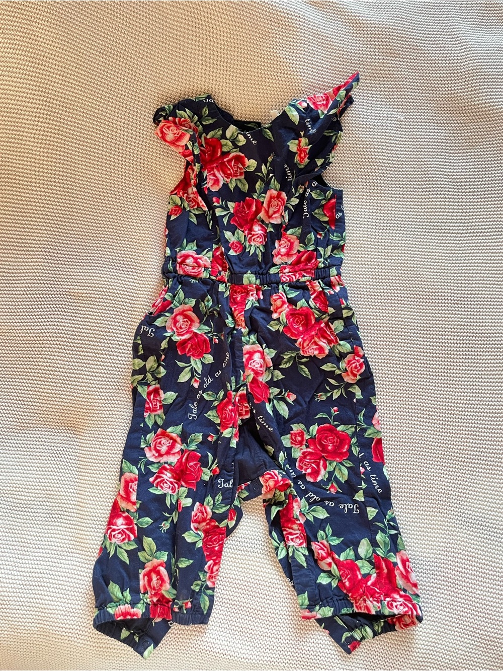 Janie and Jack Navy Floral One-Shoulder Romper with Red Roses